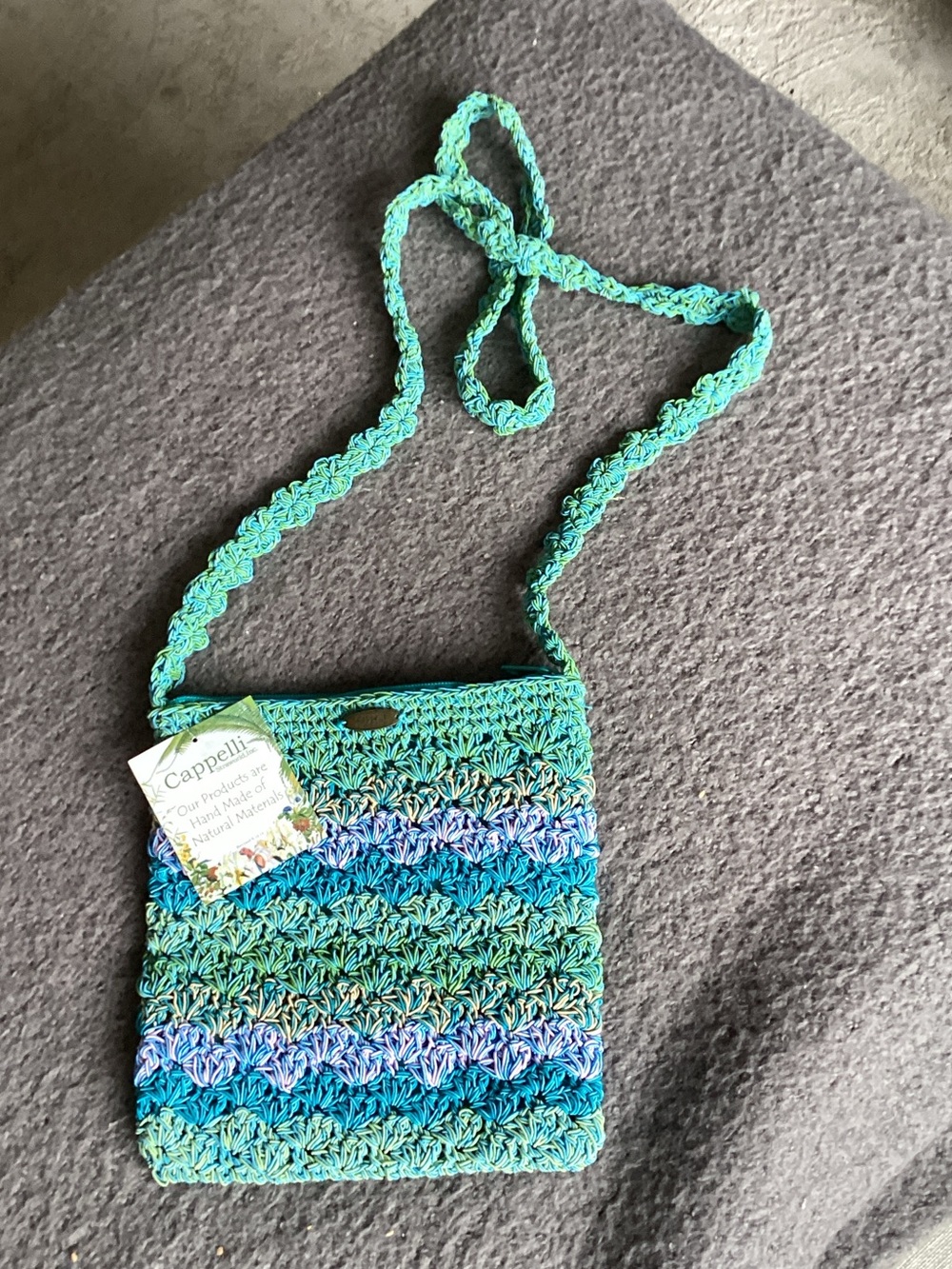 Capelli of New York Teal & Blue Striped Crochet Crossbody Bag
